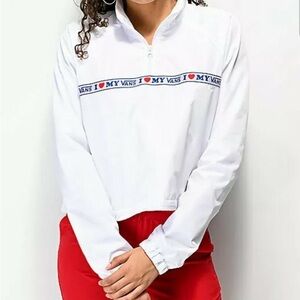 Vans White Cropped Windbreaker with I Love My Vans Design
